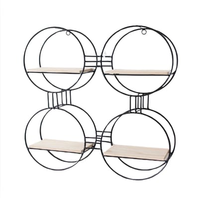 Caryota Wandrek Groot Rondjes - Wanddecoratie - 4 x Rond - Zwart - 44 x 44 x 10 cm - Metaal