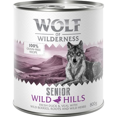 6x800g Senior Wild Hills Eend & Kalf Wolf of Wilderness Hondenvoer
