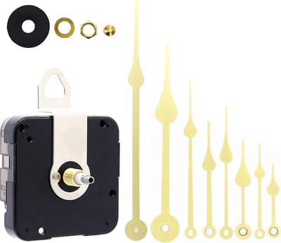 Kwarts doe-het-zelf wandklok uurwerk, werkt op batterijen, inclusief vervangingsonderdelen voor doe-het-zelf reparaties, met 4 sets wijzers, totale aslengte 23/32 inch, vergulde wijzers.