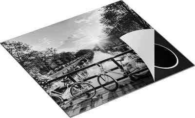 Chefcare Inductie Beschermer Amsterdamse Brug met Zonsopgang - Zwart Wit - 60x50 cm - Afdekplaat Inductie - Kookplaat Beschermer - Inductie Mat
