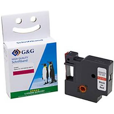 Schrijftape G&G, compatibel met Dymo D1/S0720570/45017, zwart op rood, zelfklevend, kunststof, L 7 m x B 12 mm, 1 stuk