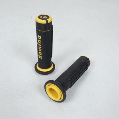 Paire revêtement poignée Noir/Jaune A180 DOMINO pour quad Yamaha 125 YFM Grizzly