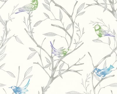 VOGELTJES BEHANG - Blauw Groen Wit - AS Creation Colibri
