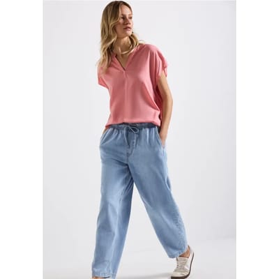 Blouse met gespleten hals in effen kleur