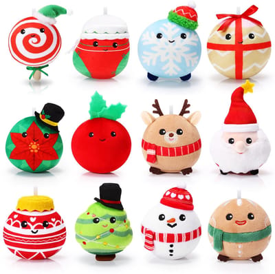 Dailygoody - Pluche kerstornamenten - 12 stuks - Duurzaam en schattig - 8 cm - Kerstdecoratie - Ideaal voor feestelijke momenten - Geschikt voor 6 jaa...