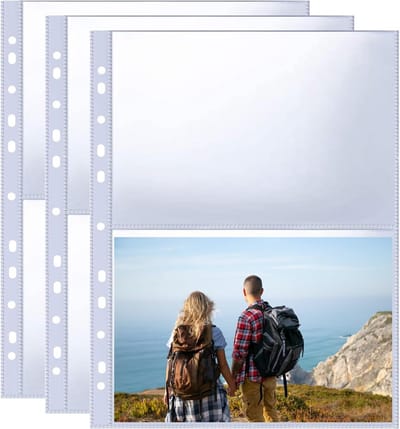 Verpakking van 40 stuks - Fotomappen voor A4-formaat met 80 vakjes - Geschikt voor A4-formaat - Ringband met 2, 3 of 4 gaten - Transparante ansichtkaartenmappen - 4 vakjes - Dubbelzijdige fotobescherming met 4 vakjes
