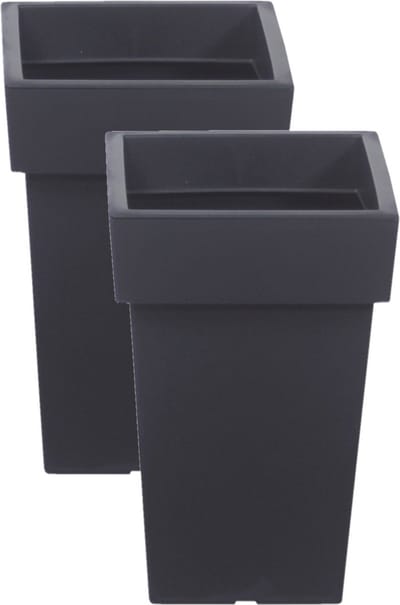 Prosperplast Kunststof plantenpot/bloempot Square - 2x stuks - 19 x 29 cm - antraciet grijs - kunststof - 7 liter binnen/buiten