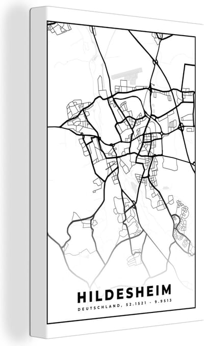 Canvas Schilderij Hindesheim - Plattegrond - Stadskaart - Kaart - 20x30 cm - Wanddecoratie