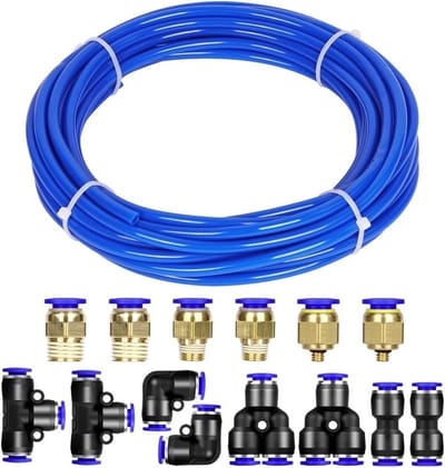 Lange en duurzame lucht slang van polyurethaan, 10 meter, 4mm ID x 6mm OD, inclusief 14 aansluitingen en fittingen, ideaal voor pneumatische toepassingen en luchtcompressoren