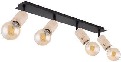 Spotlamp spotlamp woonkamerlamp eetkamerlamp, 4 vlammen beweegbare spots, metaal hout naturel zwart mat, E27 stopcontacten, LxBxH 80x10x18cm
