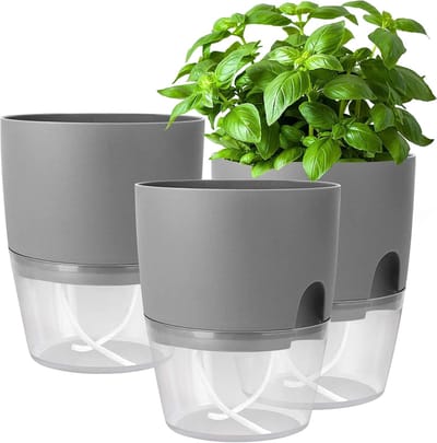 Zelfwaterende plantenpot Set van 3 - Zelfbewaterende kruidenpot keukenset - Vensterbank kruidentuin - Kruidenpot - Keukenset - 18,2 x 11 x 15,3 cm