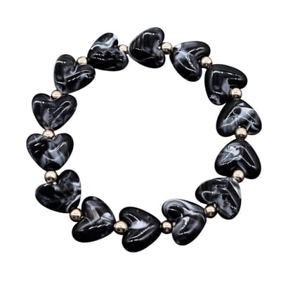 Marble Heart / Marmer Hartjes Armband - Zwart | Acryl / Staal | Fashion Favorite