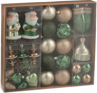 J-Line kerstbal - kunststof - groen/ecru - doos van 45