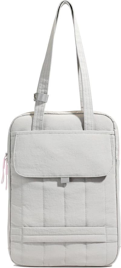 Grijs gewatteerde laptoptas 15,6 inch met handvat en schouderriem | Verticale stiksels en bagageriem | Geschikt voor 14 inch laptops, ideaal voor werk en reizen
