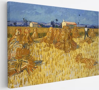 Saammp Canvas Schilderij - Korenoogst in de Provence - Van Gogh - Oude Meesters - 30x20 - Foto op canvas - Wanddecoratie - muurdecoratie Woonkamer - Slaapkamer decoratie - Canvas Print