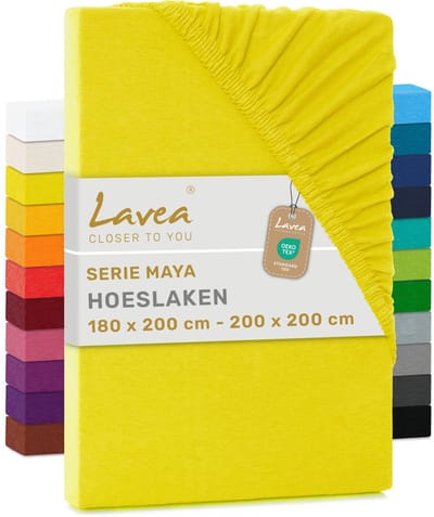Lavea® Hoeslaken 180x200 cm – 100% Katoen, Zacht en Ademend – Geschikt voor Matrassen tot 20 cm – Jersey met Elastiek Rondom – Zonnegeel