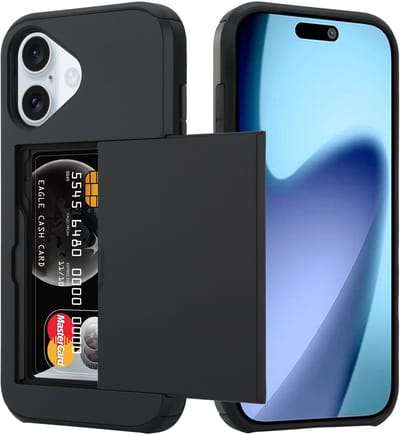 ShieldCase kaarthouder case met slider geschikt voor iPhone 17 (zwart) – stevig hoesje met pasjeshouder, premium bescherming en strak design