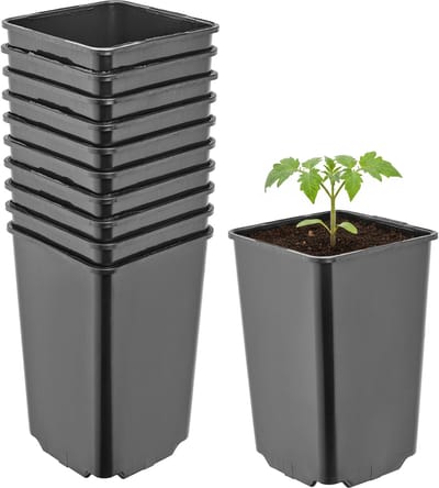 Garronda Set van 10 hoge vierkante kunststof kweekpotten met drainagegaten voor tuin (Zwart, 9 x 9 x 14 cm (0,8L)) GD-KW-HS