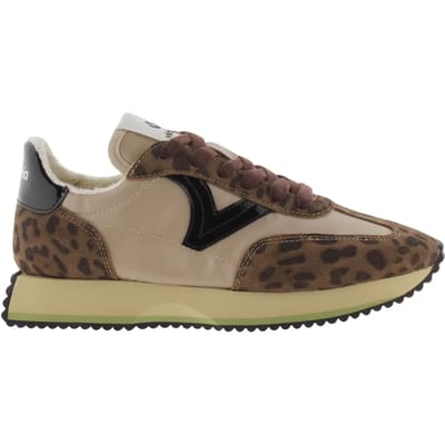 Dierenprint nylon sneakers en gescheurd leer voor dames Victoria Cosmos
