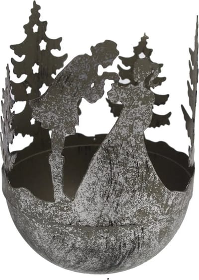 Windlicht Kerstboom/koppel metaal ant zilvekleur Ø11x15cm