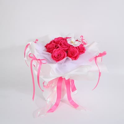 La Roselle Amsterdam Rozen Boeket – Geurende Kunstrozen met Orchidee – Roze Bloemenboeket
