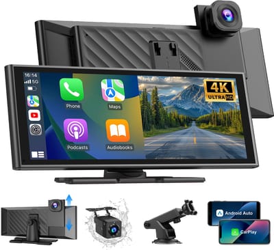 ESSGOO Geschikt voor CarPlay Scherm 10,26 Inch - CarPlay autoradio met 4K frontcamera - Dashcams met dubbel kanaal - Ultra HD Display - Nieuw 2026