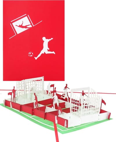 3D Pop-up Voetbal Verjaardagskaart Rood & Wit - Wenskaart & Uitnodiging voor Fans