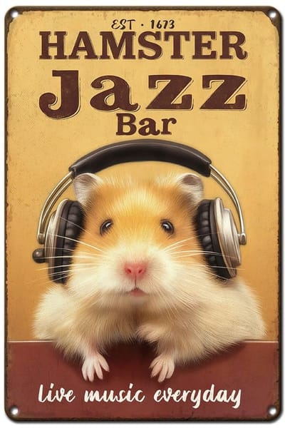 MTTproducts- Metalen Bord Grappige Gele Hamster - Wanddecoratie Woonkamer - Muziekthema - Deurbord - 20 x 30 cm - Geschikt voor Bars/Cafés