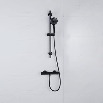 Adema Sparkle 2.0 Doucheset - thermostaatkraan - 70cm glijstang - ronde handdouche - metalen doucheslang - mat zwart