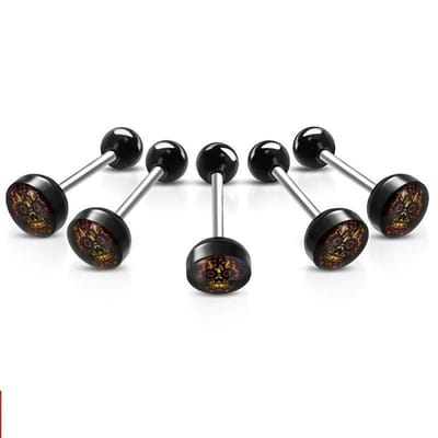 Aramat Jewels | Tongpiercings | Stalen tongpiercing met acryl logo | Doodshoofd-Versiert | |7mm | Staal | Volwassenen | Verkleurd niet