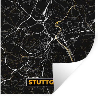 Muurstickers - Sticker Folie - Stuttgart - Goud - Plattegrond - Kaart - Stadskaart - Duitsland - 100x100 cm - Plakfolie - Muurstickers Kinderkamer - Zelfklevend Behang XXL - Zelfklevend behangpapier - Stickerfolie