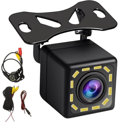 EXCITAT Achteruitrijcamera - 12V achteruitrijcameraset - 720P HD nachtzicht achteruitrijcamera - Waterdicht - 170° groothoek - Met 12 led-lampjes - Geschikt voor campers, vrachtwagens en bussen