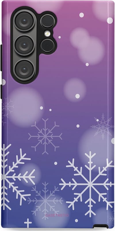 Casetastic hoesje geschikt voor Samsung Galaxy S23 Ultra - Dubbellaagse bescherming - Winter Sneeuw Paarse Roze Gloed - Fashion Case - Lavendel