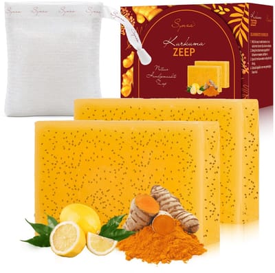 Synza Kurkuma Zeep Deluxe Set - Turmeric Soap - 100% Natuurlijk - Pigmentplekken Verwijderen - Dark Spot Remover - Lichaamsreiniging - Douchezeep
