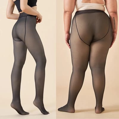 Fleece panty by Belleze - Warme panty XL - Gevoerde thermo panty met fleece - Transparant zwart/Beige - 325g