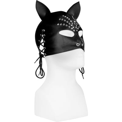 Rimba - Masker Met oortjes Zwart Leer En Metalen siernieten