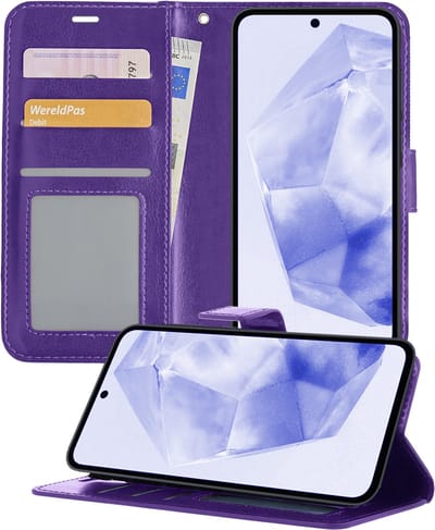 Hoesje - Geschikt voor Samsung Galaxy A35 - Luxe Bookcase - Walletcase Hoes - Portemonnee - Cover - Telefoonhoes - Paars