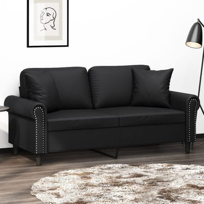 vidaXL - Tweezitsbank - met - sierkussens - 140 - cm - kunstleer - zwart