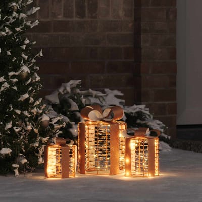 vidaXL - Cadeau - Box - Decoratie - 3 - st - 60 - LED's - Warmwit - 20 - x - 20 - x - 20 - cm - PET