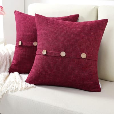 Set van 2 Sierkussenshoezen Linnen Bordeauxrood 45x45 cm Vierkant Katoenen Kussensloop Decoratie