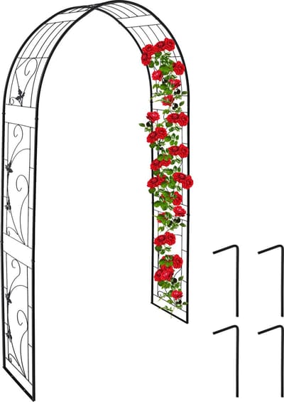 Tuinboog metaal - met haringen - 216 x 125 x 36 cm - voor klimplanten - zwart