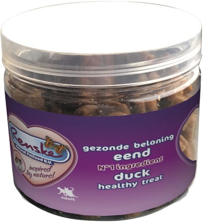 Renske Kat Beloning Hartjes 100 g - Kattensnack - Eend