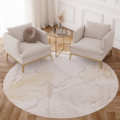 Tapiso Crystal Rond Vloerkleed Beige Laagpolig Woonkamer Tapijt Maat- 80x80