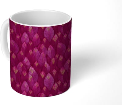 Mok - Koffiemok - Bladeren - Patroon - Burgundy - Mokken - 350 ML - Beker - Koffiemokken - Theemok