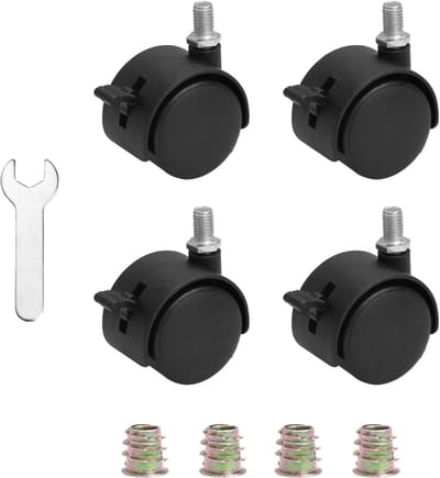 SnelShoppen - 4 Stuks 4.5cm Meubelwielen met Rem, Nylon Zwenkwielen met M7.5 Draad, Zwart, Voor Stoelen, Tafels en Meubels