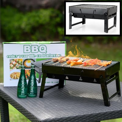 Portable Houtskool Barbecue - Grilloppervlak (LxB) 43 x 27 cm - Inklapbaar - Zwart