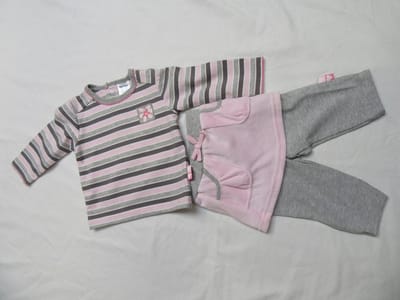 dirkje , meisje , ensemble , tshirt  rok  legging , rose / Grijst , 3 maand 62