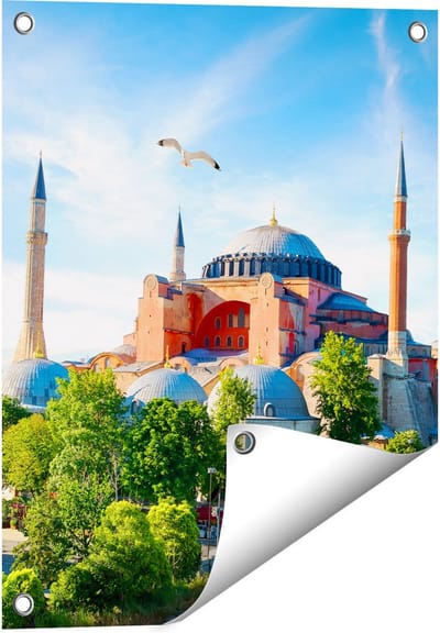 Gards Tuinposter Hagia Sophia Moskee in Istanbul - 40x50 cm - Tuindoek - Tuindecoratie - Wanddecoratie buiten - Tuinschilderij