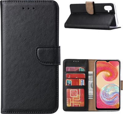 Hoesje Geschikt Voor Samsung Galaxy A04e Hoesje met Pasjeshouder – Bookcase – Zwart