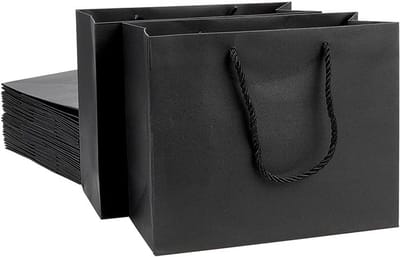 20 stks rechthoekige Kraft papieren zakjes - cadeau boodschappentassen - zwart - 22x10x18cm met nylon draadgrepen